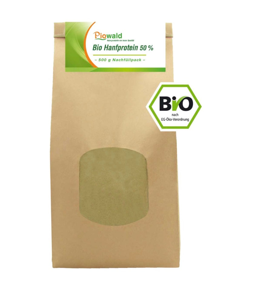 Hanf Protein Pulver BIO 50% Proteingehalt + Ballaststoffe 20% - 500gHanf Protein Pulver BIO 50% Proteingehalt + Ballaststoffe 20% - 500g