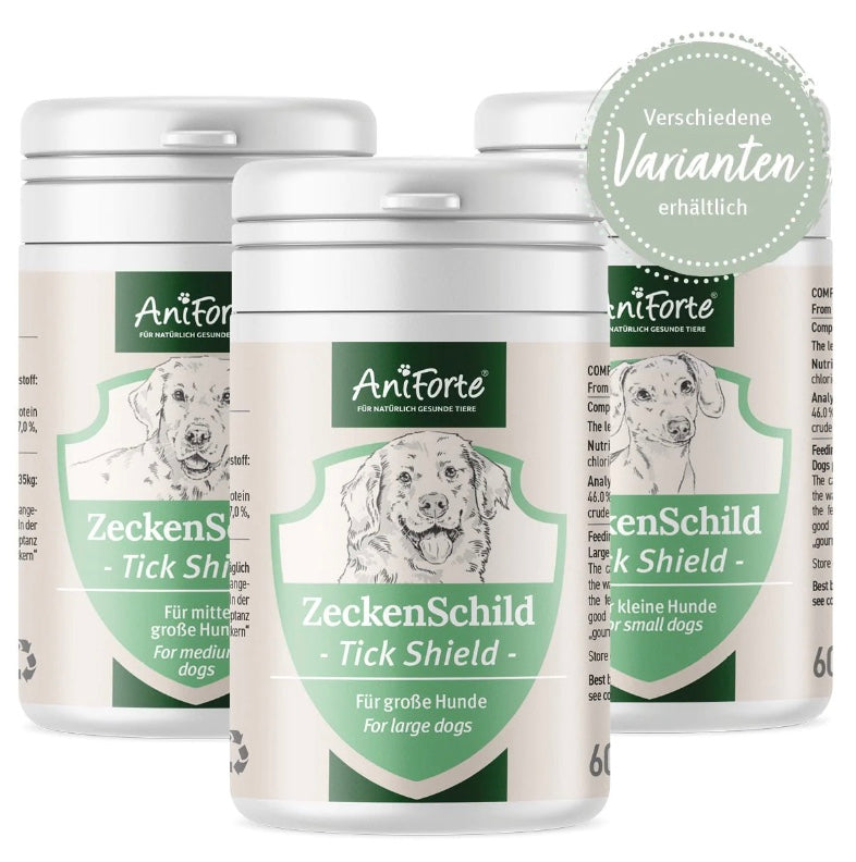 ZeckenSchild kleine Hunde - Effektive Kombi aus Bierhefe & Vitamin B1 60 Kapseln mit hoher Akzeptanz für kleine Hunde 0-10 Kg
Ergänzungsfuttermittel für die natürliche Hautbarriere
Reich an Vitamin B1
ZeckenSchild Kapseln für kleine