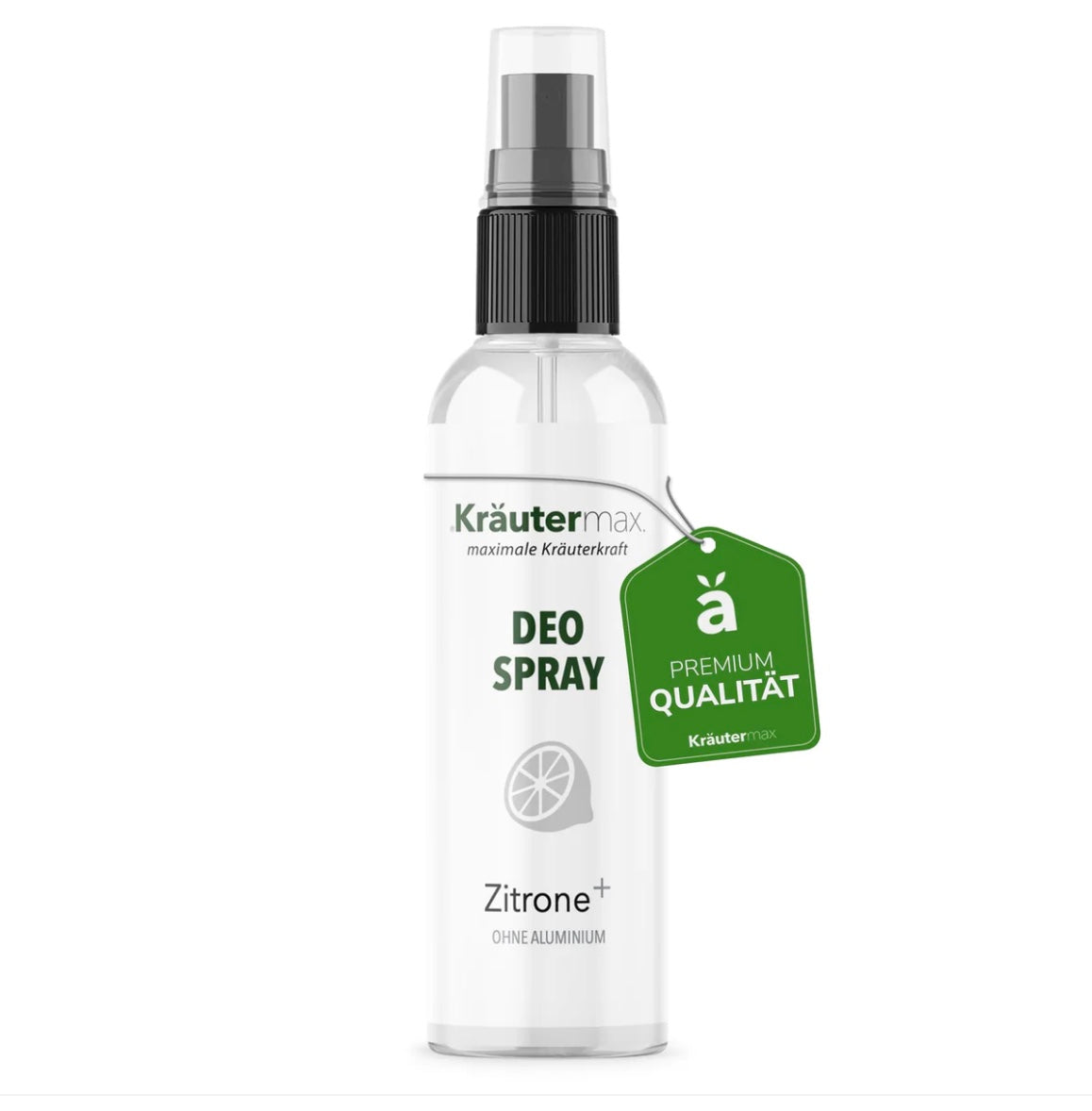 Deospray Zitrone Plus von Kräutermax – natürliches Deo mit Zitrone, Limette und Salbeiöl. Frischer, belebender Duft, ohne Aluminium, sanft zur Haut, ideal für den täglichen Gebrauch.