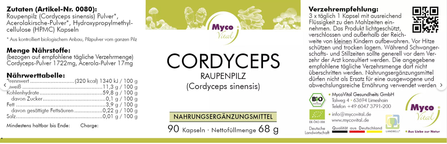 Natuvisan Myco Vital Vitalpilze Cordyceps Raupenpilz Etikett