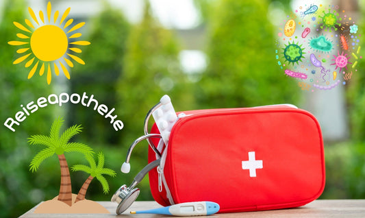 Natürliche Reiseapotheke mit pflanzlichen Mitteln, Probiotika und Hausmitteln – ideal für Urlaub, Camping und Reisen, zum Schutz vor Sonnenbrand, Magen-Darm-Beschwerden, Parasiten und Infekten.