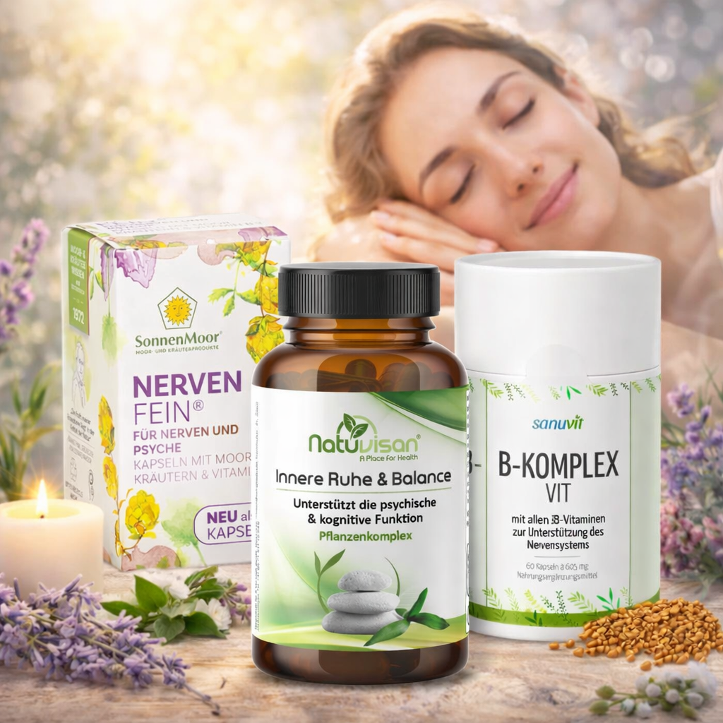 Mensch in ruhiger Balance als Symbol für Nervenstärke und mentale Gesundheit