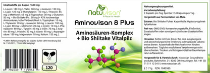 AMINOVISAN 8 Plus - Hydrolysat - Essentielle Aminosäuren - vegan- 120 Kapseln