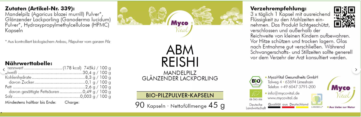 MycoVital BIO Vitalpilz ABM-REISHI  Bio- Pilzpulver 500 mg- 90 Kapseln