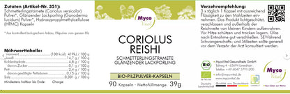 MycoVital BIO Vitalpilz CORIOLUS-REISHI Bio- Pilzpulver 433 mg- 90 Kapseln