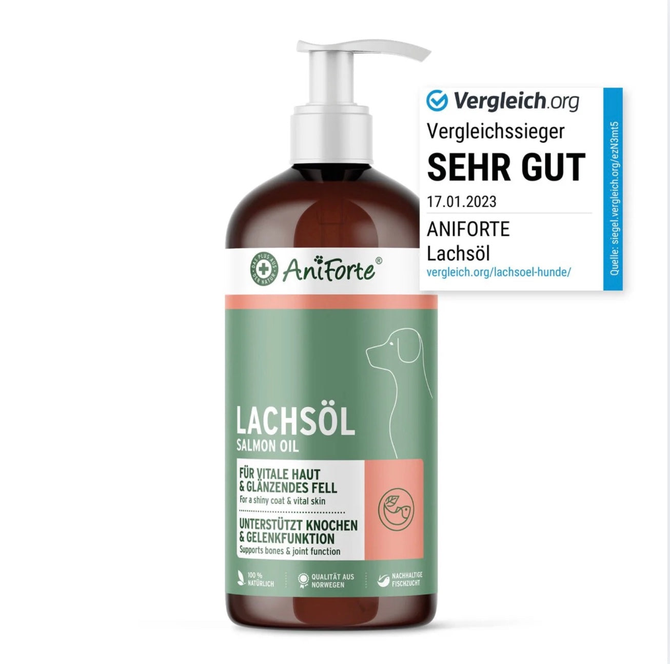 Entdecken Sie AniForte Lachsöl Omega 3 für Hund, Katze und Pferd. Fördert ein glänzendes Fell, gesunde Knochen und Stoffwechsel. Naturprodukt ohne Zusätze.