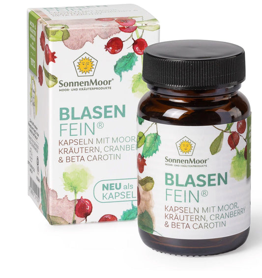 Packung SonnenMoor Blasenfein Moortabletten mit Cranberry – 30 Tabletten in einer Verpackung, die die natürliche Unterstützung für die Blasengesundheit durch Moor und Cranberry betont.