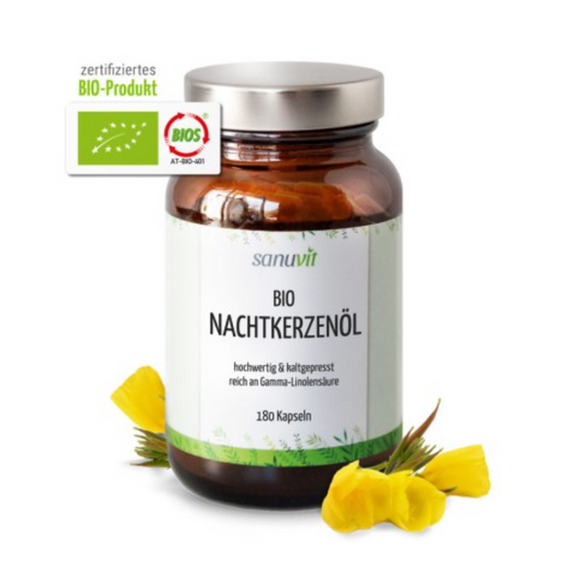 Sanuvit Nachtkerzenöl Oenothera biennis BIO mit Vitamin E und - 180 Kapseln