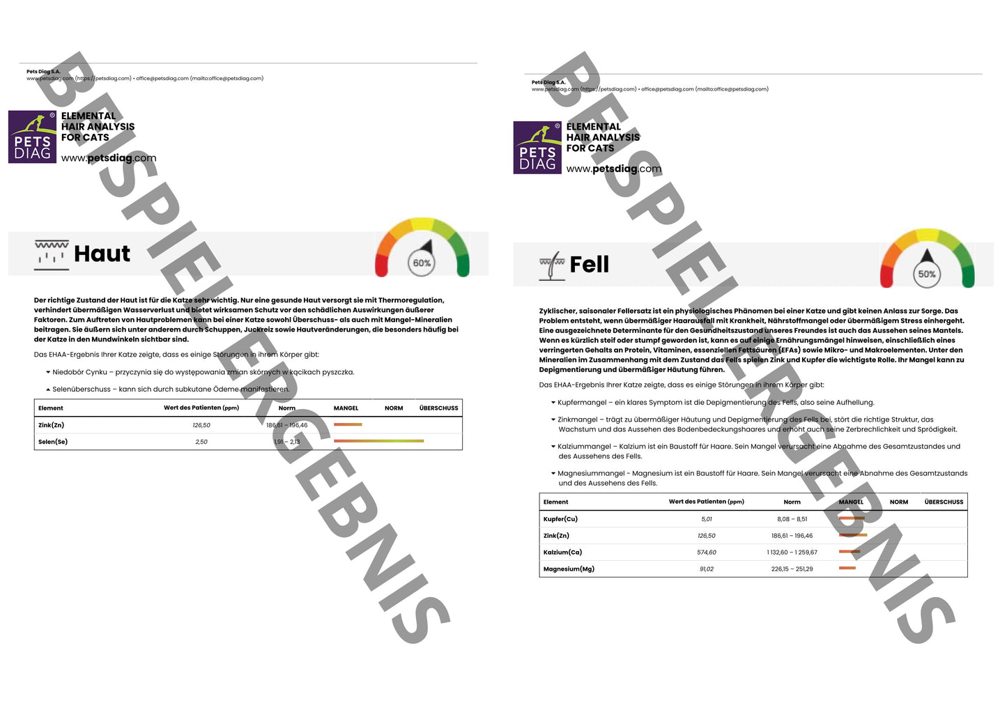 EHAA Premium Gesundheits-Check - Fellmineralanalyse für Deine KatzeDie EHAA informiert über den Zustand, die Krankheiten und die individuellen Ernährungsbedürfnisse der getesteten Katze. Wie ist es möglich?
Basierend auf den nachgew