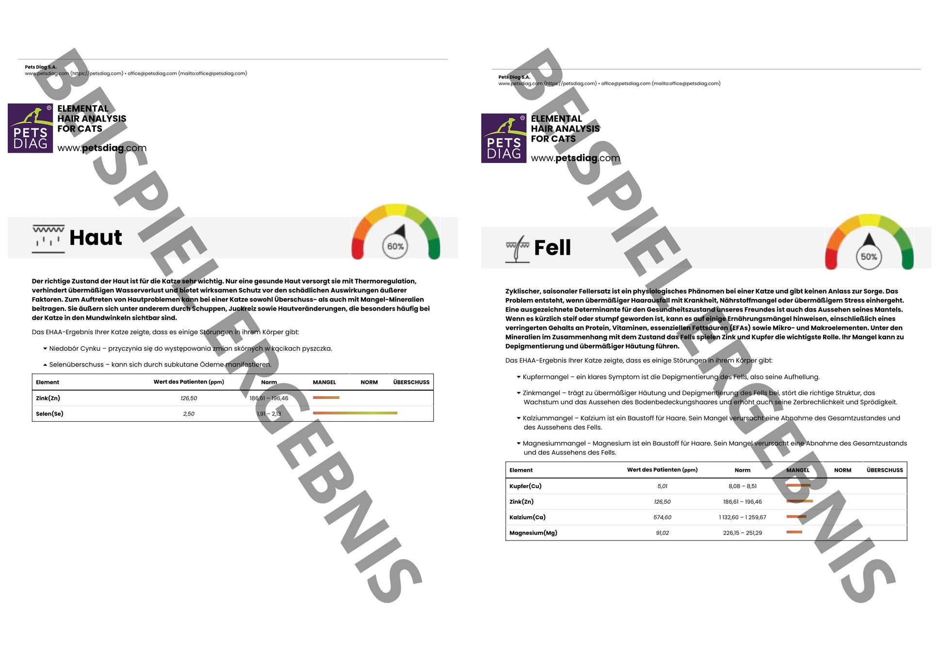 EHAA Premium Gesundheits-Check - Fellmineralanalyse für Deine KatzeDie EHAA informiert über den Zustand, die Krankheiten und die individuellen Ernährungsbedürfnisse der getesteten Katze. Wie ist es möglich?
Basierend auf den nachgew