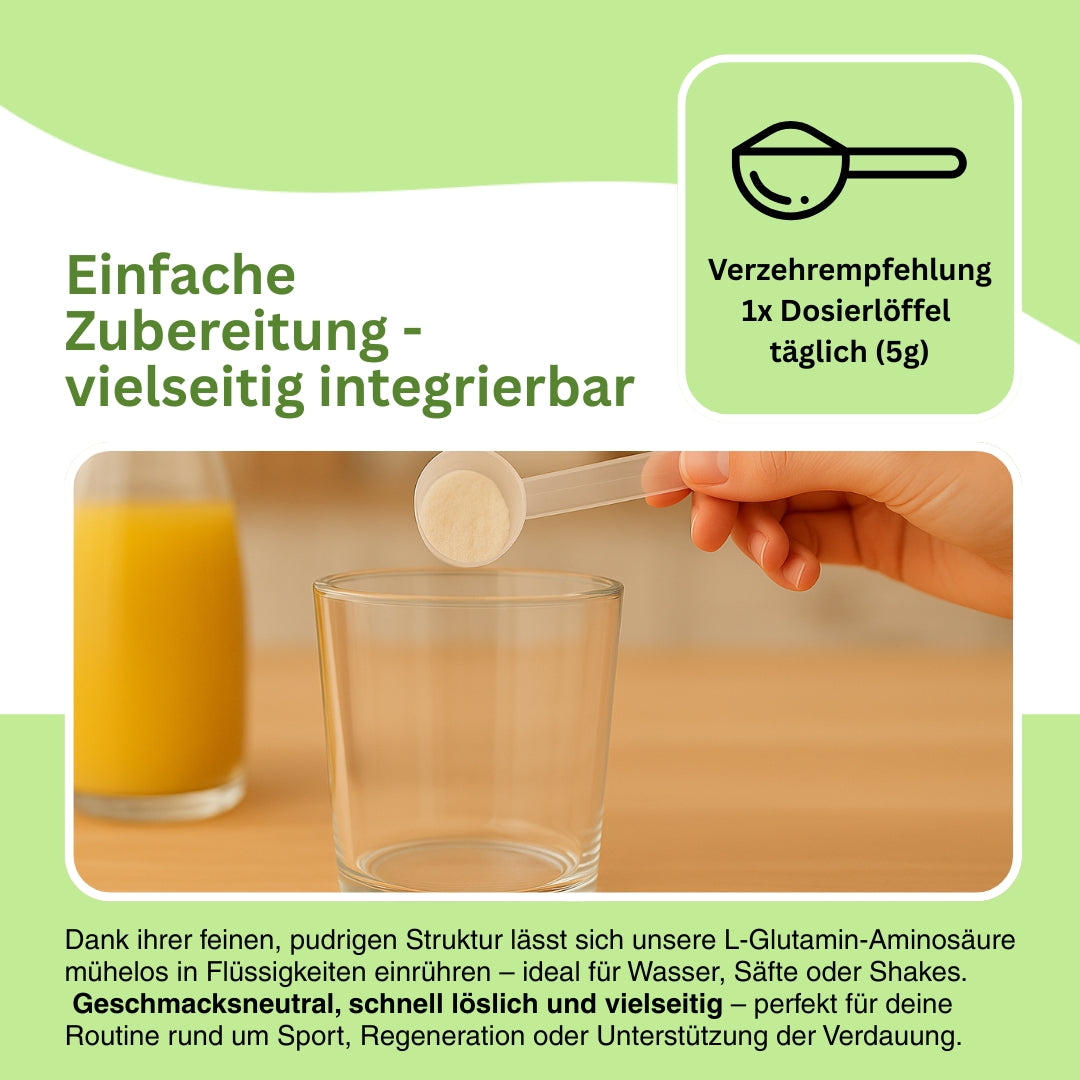 Feines L-Glutamin Pulver in Premiumqualität – pflanzlich gewonnen, ideal für Sport & Alltag