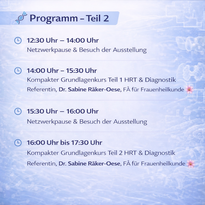 Nachmittagsprogramm des Hormonfachkongresses 2026 mit kompaktem Grundlagenkurs zu Hormon­ersatztherapie und hormoneller Diagnostik in der Frauenheilkunde