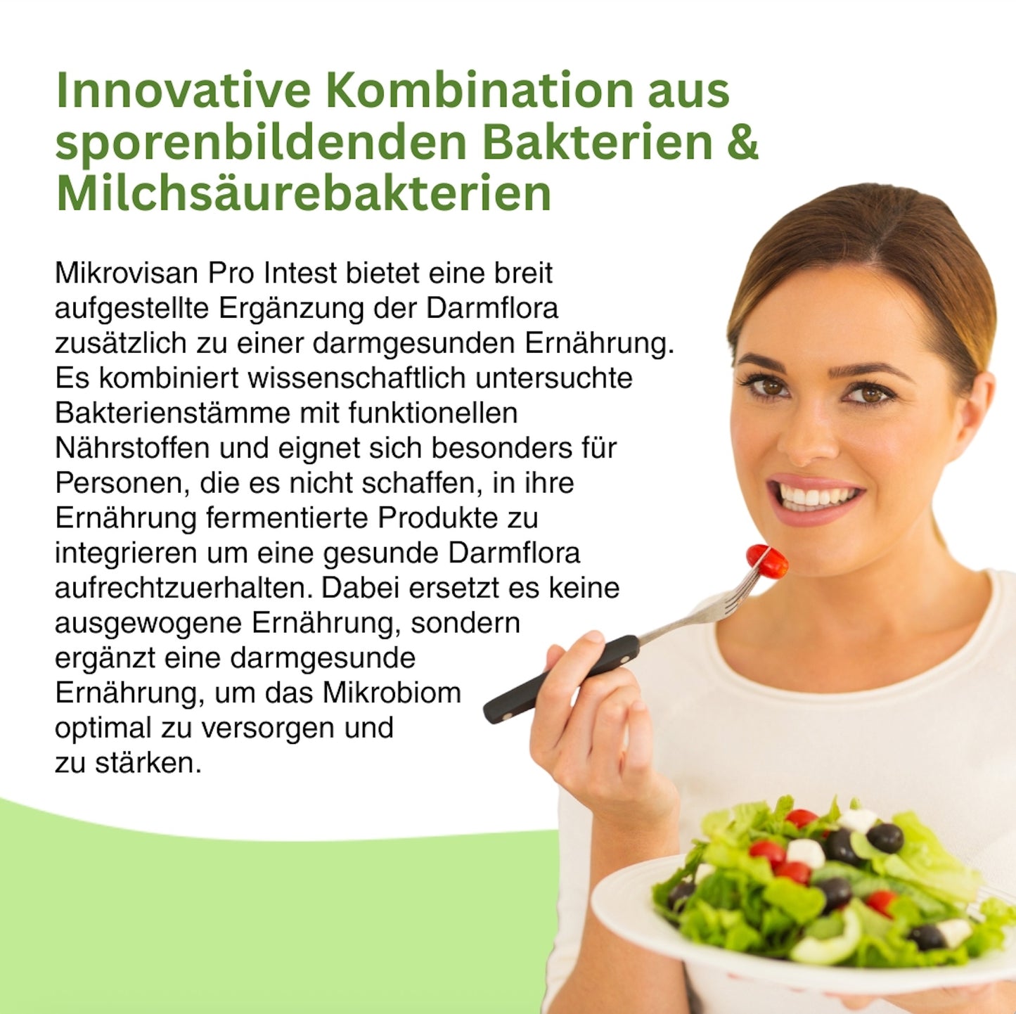 Gezielte Unterstützung bei Ernährungsumstellung – Mikrovisan Pro Intest fördert die Darmgesundheit durch fermentationsaktive Bakterienstämme und bioaktive Pflanzenstoffe.