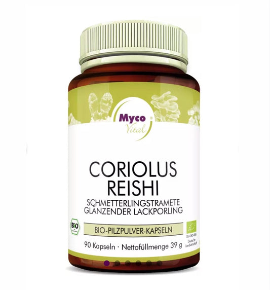 Bio Pilzpulvermischung aus Coriolus und Reishi – natürliche Kombination zweier Vitalpilze zur Unterstützung von Immunsystem, Darmgesundheit und innerer Ausgeglichenheit. Ideal für eine ganzheitlich vitale Ernährung.