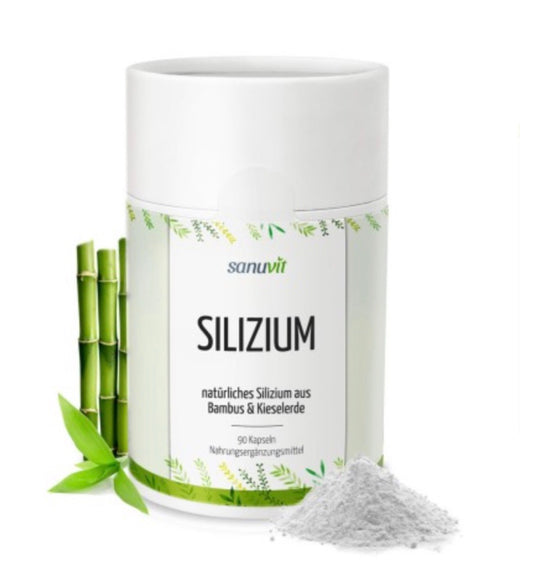 Silizium (Nanosilizea) Kapseln mit natürlicher Kieselsäure aus Bambus und Kieselerde, kombiniert mit Calcium und Spurenelementen. Dank Nanosilizea-Technologie besonders gut im Dünndarm aufnehmbar. Unterstützen ernährungsphysiologisch die Versorgung von Haut, Haaren, Nägeln und Bindegewebe, fördern die Elastizität der Haut, kräftige Haare und feste Nägel sowie die Stabilität des Gewebes. Praktische Nahrungsergänzung zur gezielten Versorgung mit Silizium und Mineralstoffen.