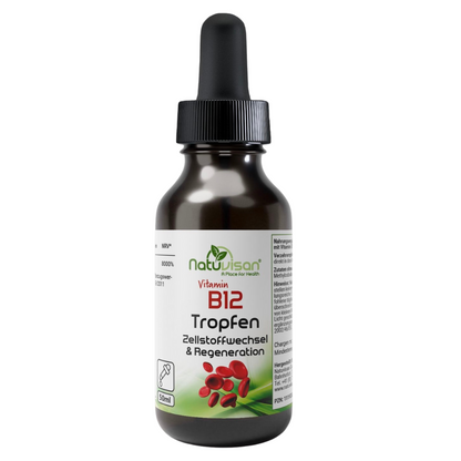 Vitamin B12 bioaktiv Zellstoffwechsel & Regeneration vegan - 50 mlNahrungsergänzungsmittel 
Vitamin B12, auch bekannt als Cobalamin, ist ein lebenswichtiges Vitamin, das eine entscheidende Rolle für unsere Gesundheit spielt. Es ist
