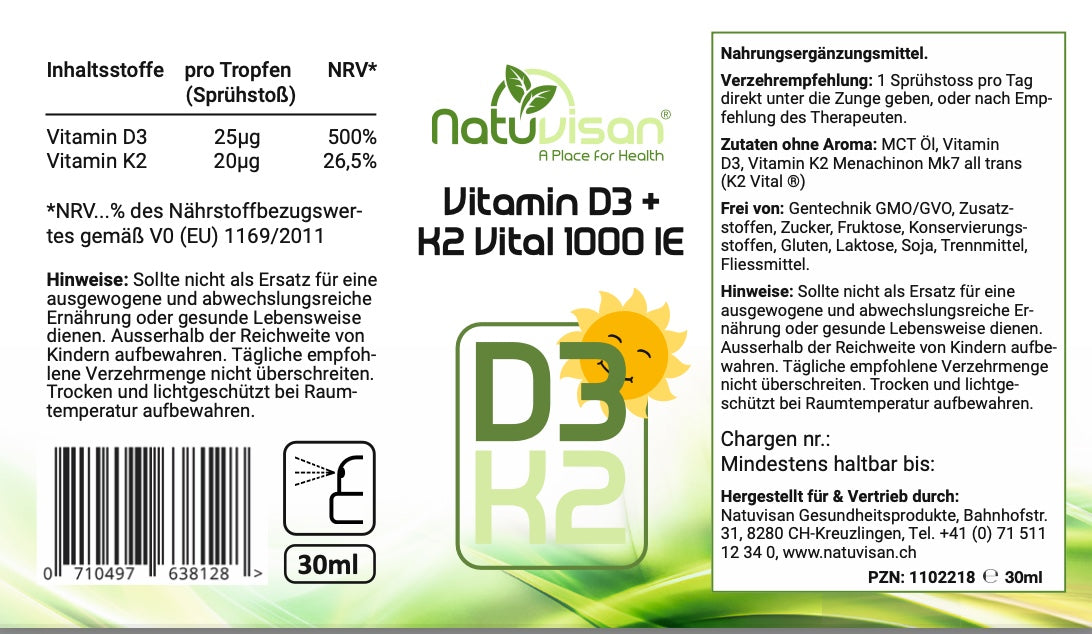 VITAMIN D3 K2 MK7 all trans Vital® bioaktiv vegan - 1000 IE  - 30 ml Spray
