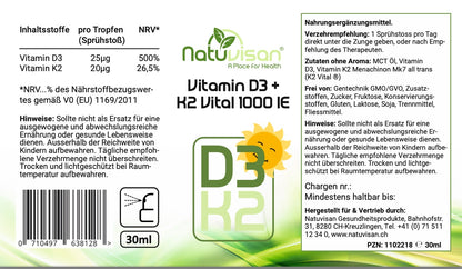VITAMIN D3 K2 MK7 all trans Vital® bioaktiv vegan - 1000 IE  - 30 ml Spray