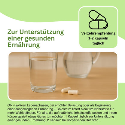 Natuvisan Colostrum Kapseln mit 30 % IgG – hochwertige Quelle für bioaktive Proteine, hergestellt aus deutscher Kuhmilch in zertifizierter Qualität