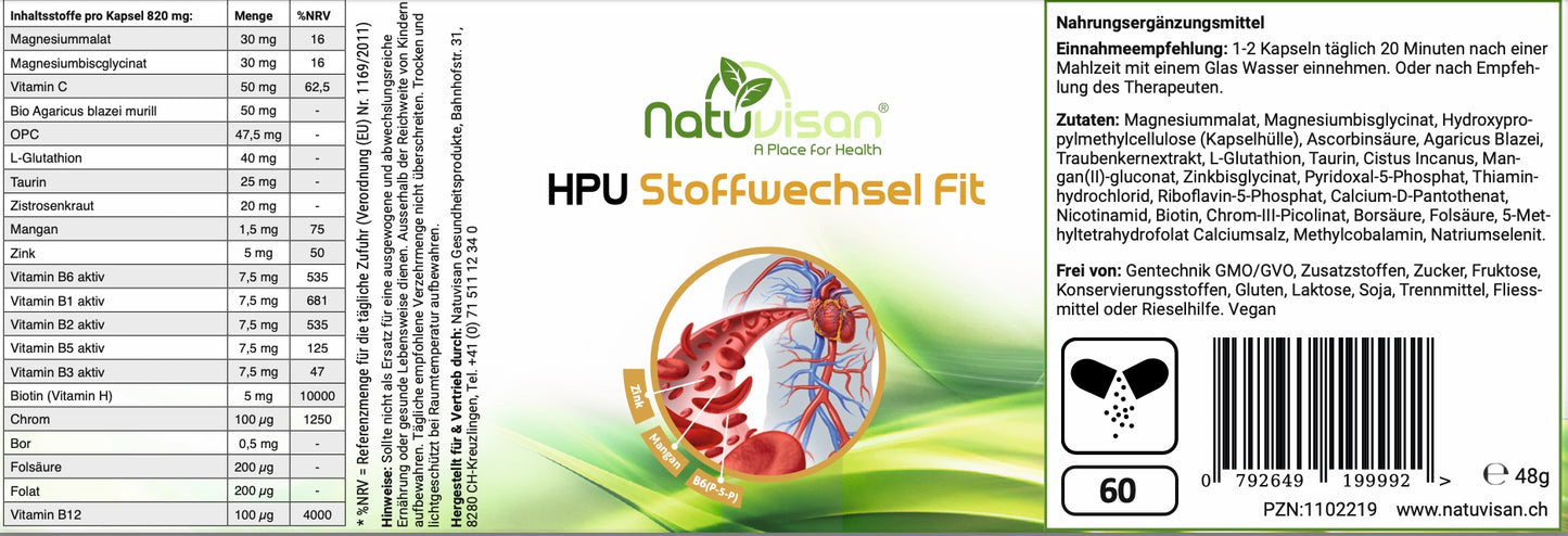 HPU Stoffwechsel FIT Aktiv Mikronährstoff Komplex mit Bor und L-Glutathion - 60 Kapseln