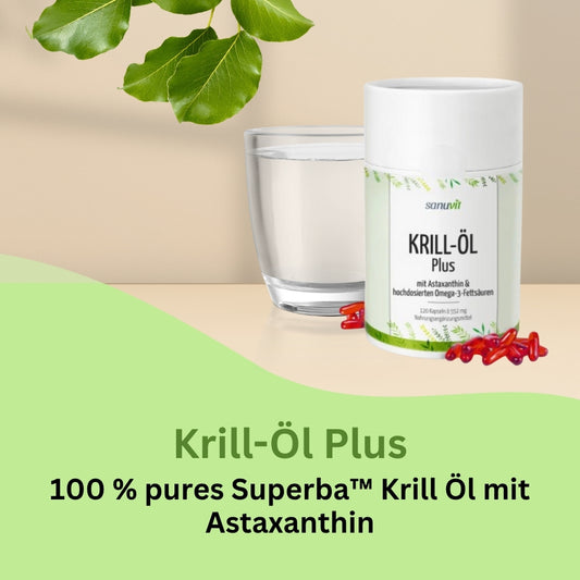 Krillöl Flüssigkapseln mit Omega-3-Fettsäuren EPA und DHA, Phospholipiden und Astaxanthin – unterstützen Herz, Gehirn, Zellschutz und entzündungshemmende Prozesse.