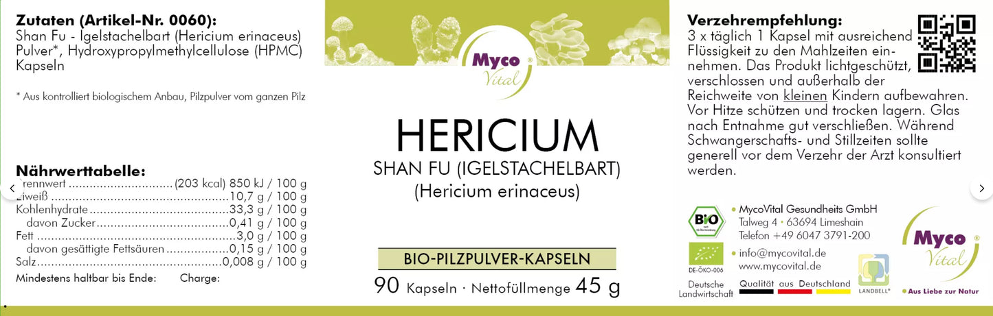 Natuvisan Myco Vital Vitalpilze Hericium Etikett