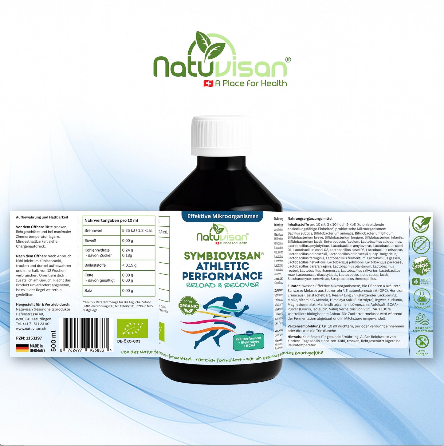 NATUVISAN Symbiovisan® Athletic – Ferment mit 33 Mikroorganismen, BCAA, Vitamin C & Magnesium für Regeneration, Leistungsfähigkeit & Mikrobiom-Balance.