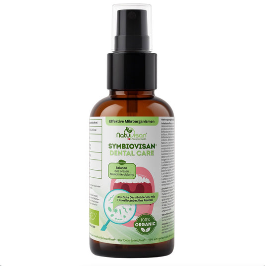 Symbiovisan® Dental Care – natürlich fermentiertes Mundpflege-Elixier mit 33 Mikroorganismen & Bio-Kräutern für Balance & Frische im Mundmikrobiom.