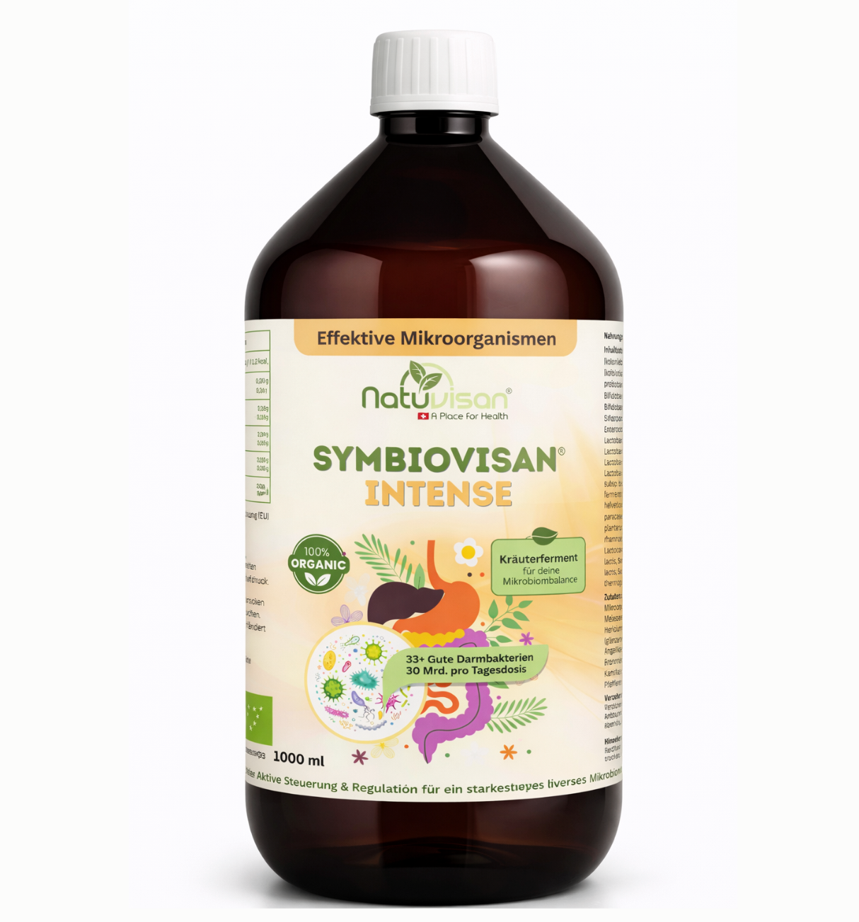 Symbiovisan® Intense – natürlich fermentiertes Mikrobiom-Elixier mit frischer Molke, 33+ aktiven Mikroorganismen und 25 Bio-Kräutern zur Unterstützung der Darmbalance und inneren Mitte. Entwickelt für Menschen mit Blähbauch und empfindlicher Verdauung.
