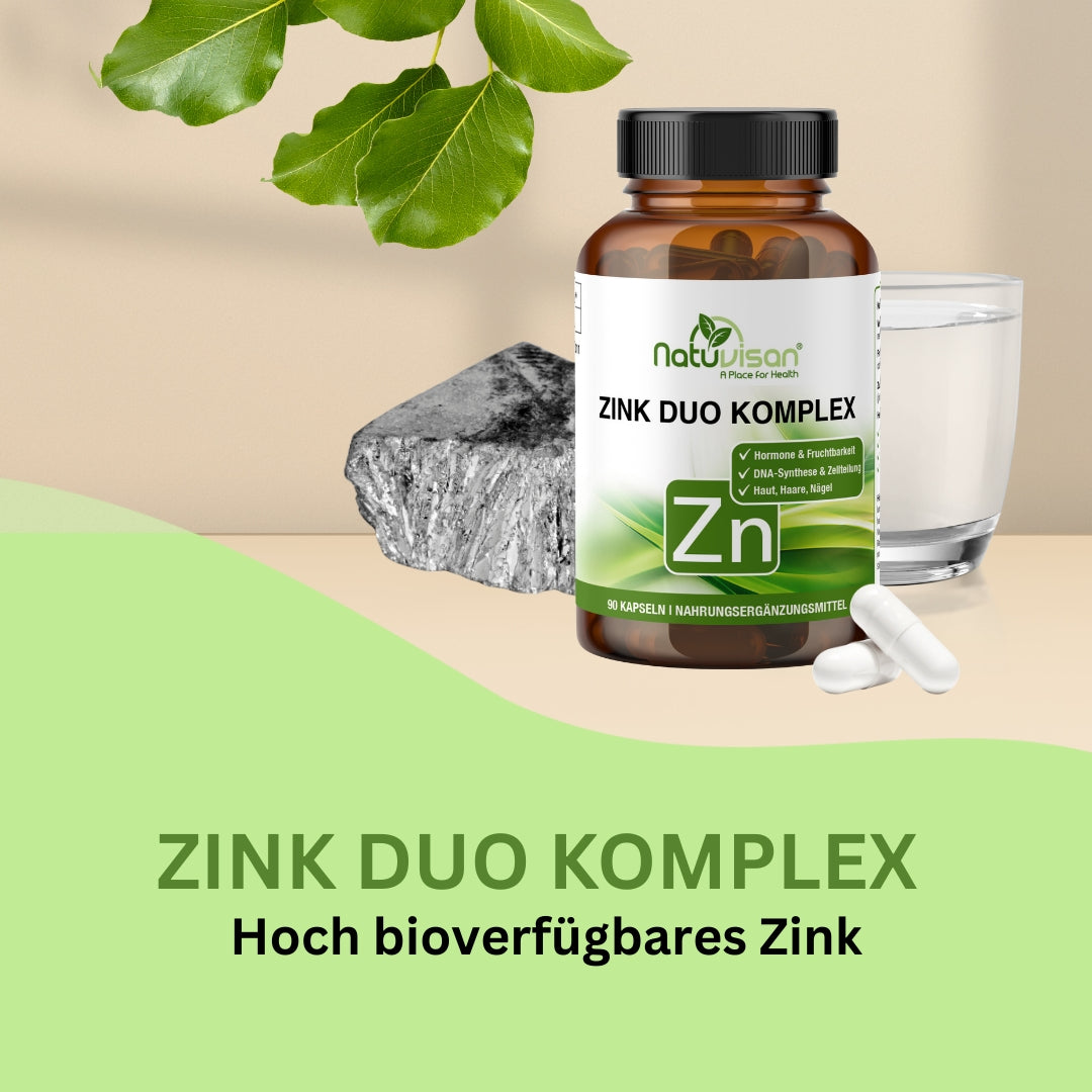 Darstellung der Rolle von Zink bei der Zellteilung und Regeneration – unterstützt gesunde Haut, kräftige Haare und stabile Nägel, ideal bei brüchigen Nägeln oder Hautirritationen.