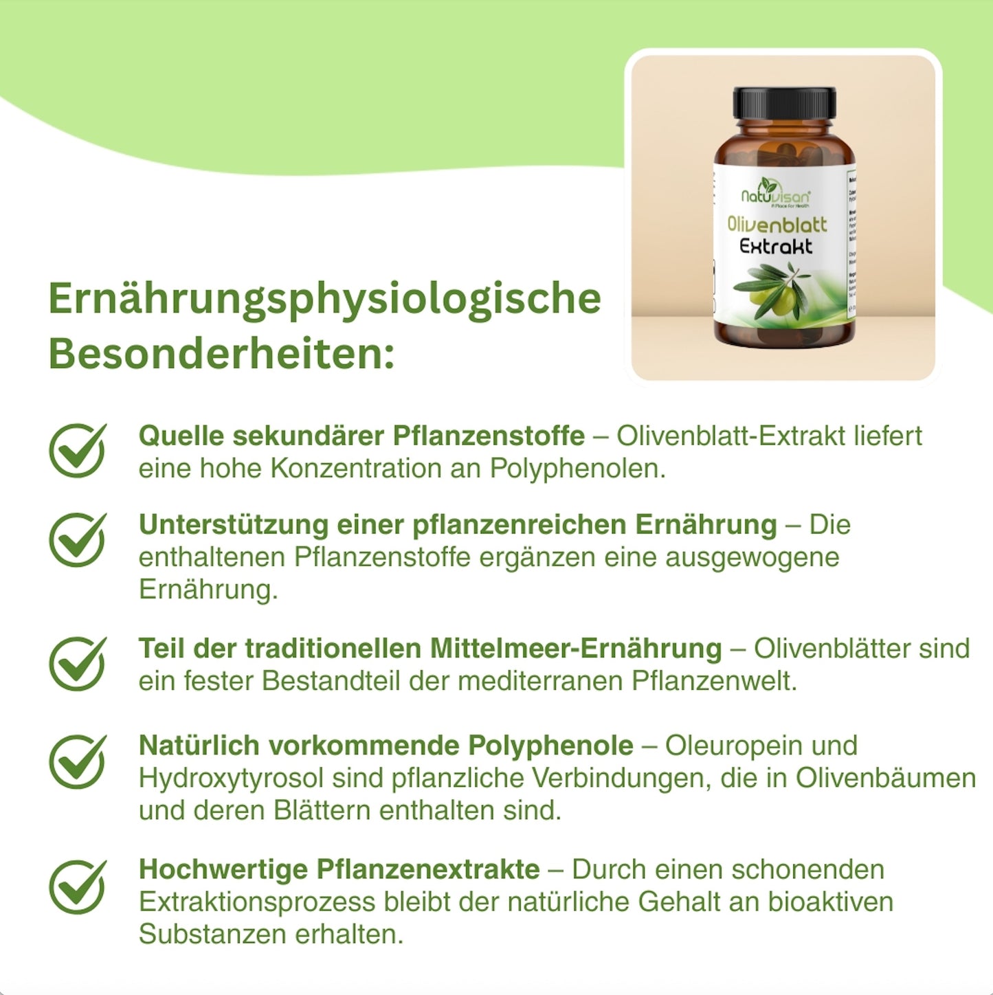 Hochkonzentrierter Olivenblatt-Extrakt zur Unterstützung einer pflanzenreichen Ernährung – mit bioaktiven Polyphenolen wie Oleuropein.