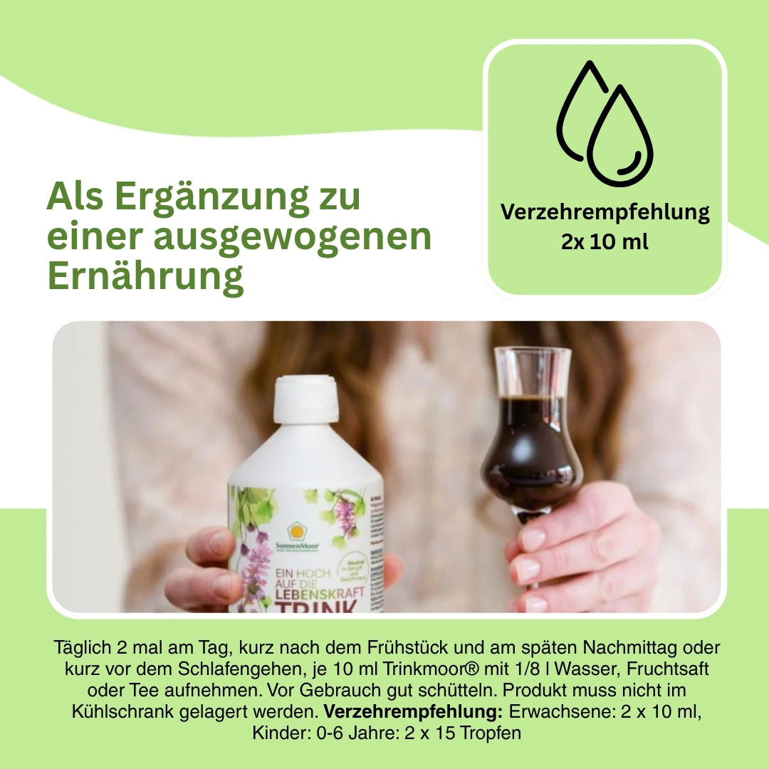Trinkmoor aus Moorerde – physiologisch wertvolle Huminsäuren schützen Magen und Darm, unterstützen die Verdauung und stärken das Mikrobiom.