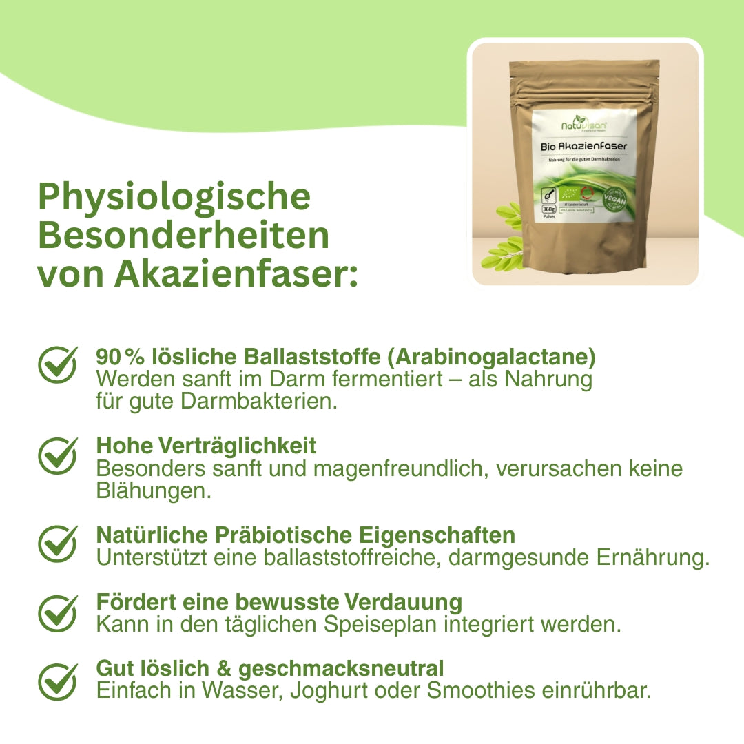 Veganes Akazienfasernpulver von Natuvisan – 90 % lösliche Ballaststoffe zur Unterstützung der Darmfunktion