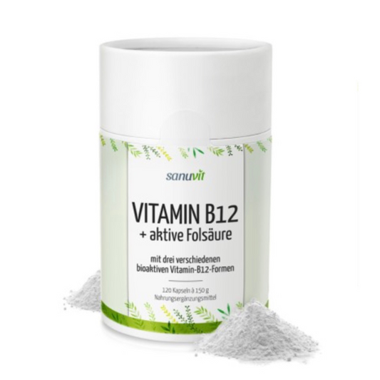 Vitamin B12 Kapseln mit 3 bioaktiven Formen und aktiver Folsäure. Unterstützt Nervensystem, Blutbildung und Energieproduktion. Ideal für vegane Ernährung.