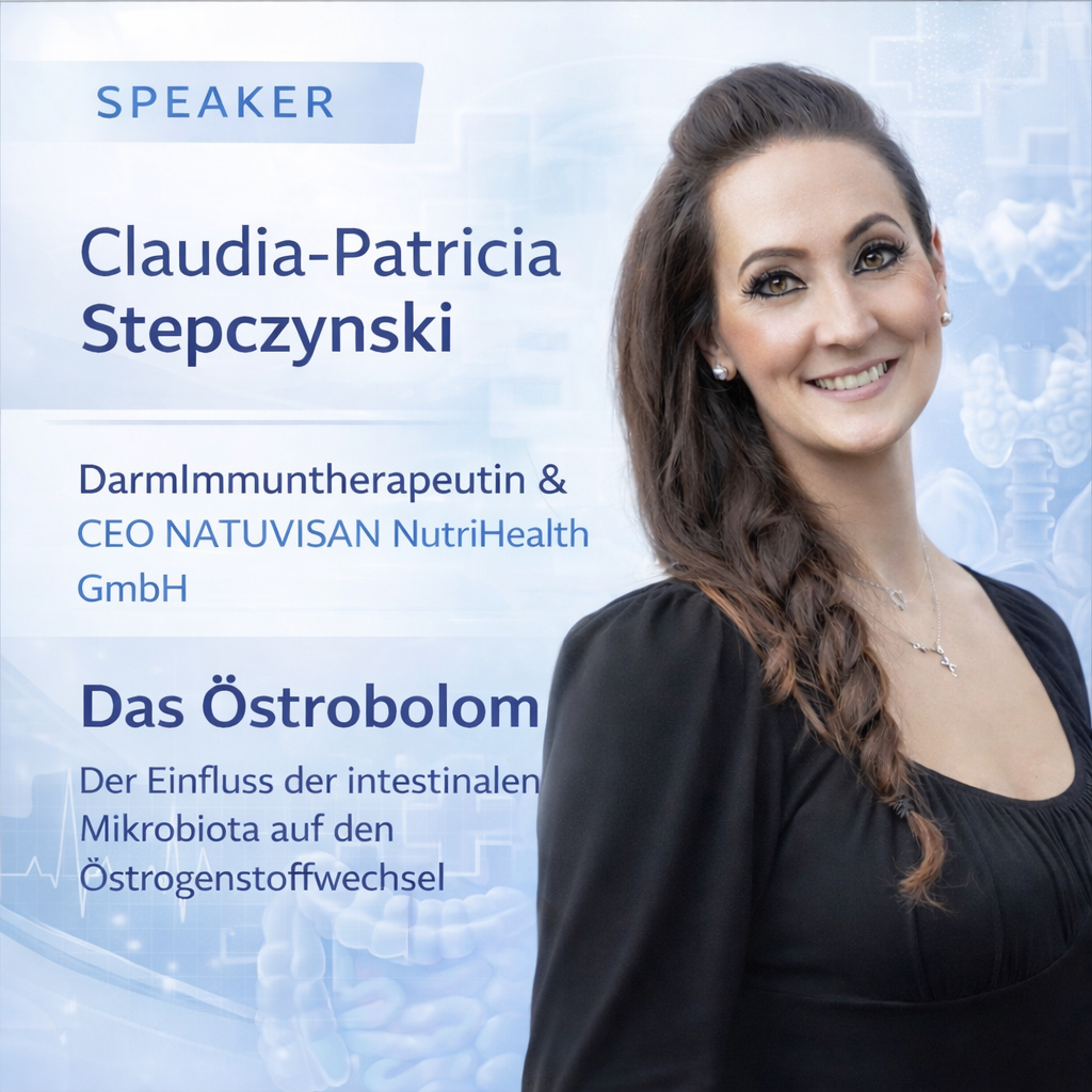 Referentin Claudia-Patricia Stepczynski, Darmimmuntherapeutin und CEO der NATUVISAN NutriHealth GmbH, spricht über das Östrobolom und den Einfluss der Darmmikrobiota auf den Östrogenhaushalt