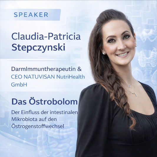 Referentin Claudia-Patricia Stepczynski, Darmimmuntherapeutin und CEO der NATUVISAN NutriHealth GmbH, spricht über das Östrobolom und den Einfluss der Darmmikrobiota auf den Östrogenhaushalt