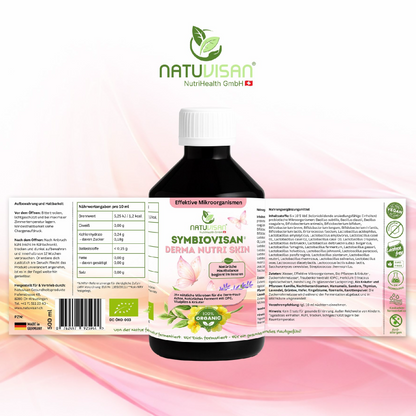 500 ml PET-Flasche SYMBIOVISAN DERMA Nutri Skin mit probiotischen Kulturen und fermentierten Bio-Pflanzen